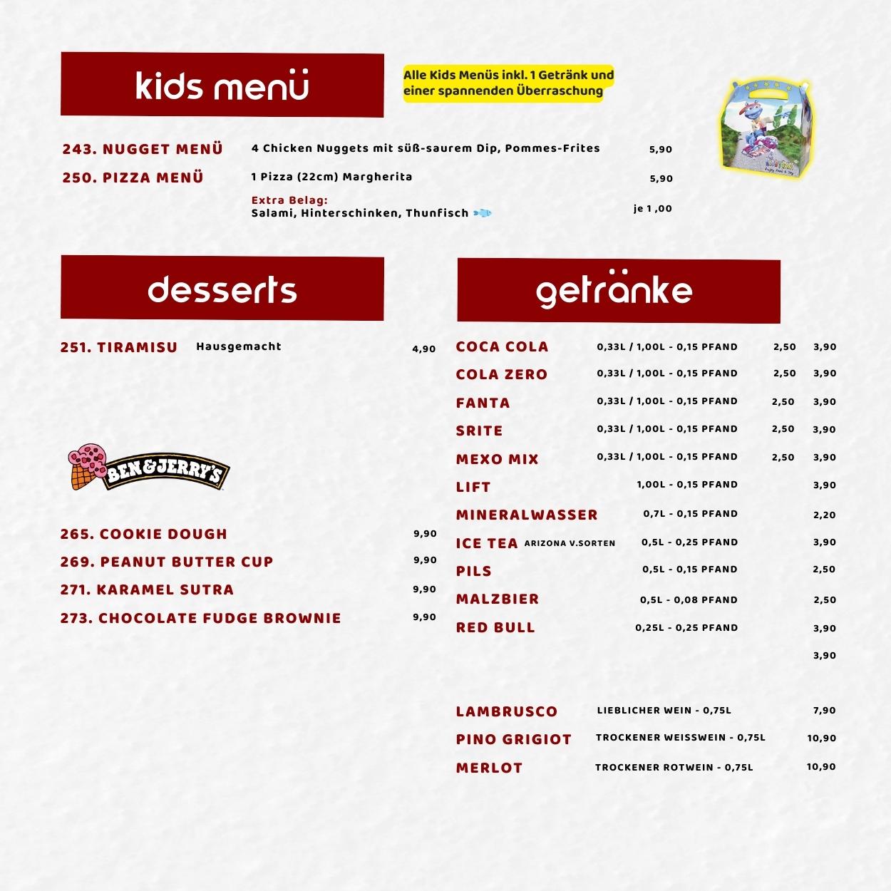 Pizzadream Speisekarte 2023/10