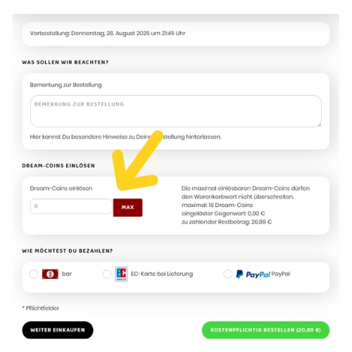 Pizza Dream Webshop Bonusprogramm