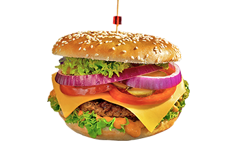 Saftiger Burger mit Rindfleisch-Patty, frischem Salat und Sauce – Pizza Dream