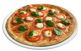 Frisch gebackene Pizza mit Tomatensauce, Käse und Belag nach Wahl – Pizza Dream